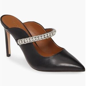 Kurt Geiger Duke Crystal Strap Pointed Toe Mule Black Stiletto Heels 39/8.5 US